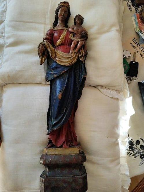 sculptuur, Vierge à lenfant - 53 cm - Hout, Antiek en Kunst, Antiek | Boeken en Manuscripten