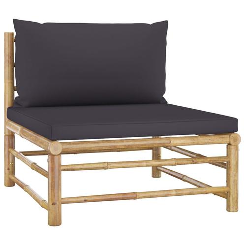 vidaXL Tuinmiddenbank met donkergrijze kussens bamboe, Tuin en Terras, Tuinsets en Loungesets, Nieuw, Verzenden