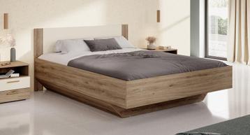 Tweepersoonsbed - Eiken met beige - 160x200 cm beschikbaar voor biedingen