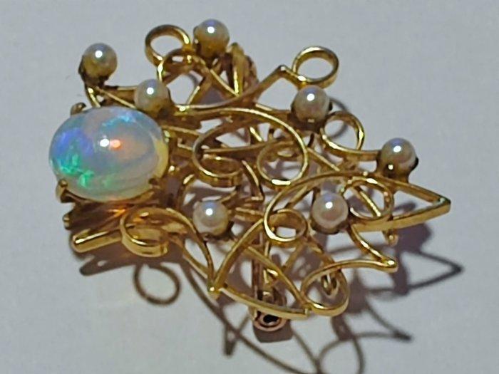 Broche - 18 karaat Geel goud - 18.00ct. tw. Parel -, Handtassen en Accessoires, Antieke sieraden