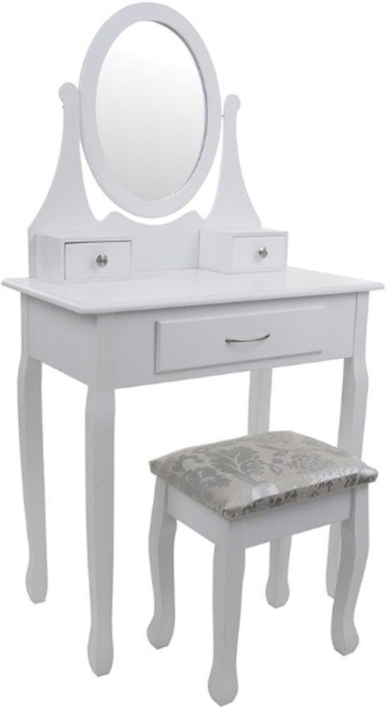 Moderne witte kaptafel met spiegel en kruk - 75x40x137 cm..., Huis en Inrichting, Tafels | Kaptafels, Nieuw, Ophalen of Verzenden