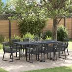 vidaXL Tuin Eettafel Set 9 pcs Zwart poly rattan, Tuin en Terras, Verzenden, Nieuw