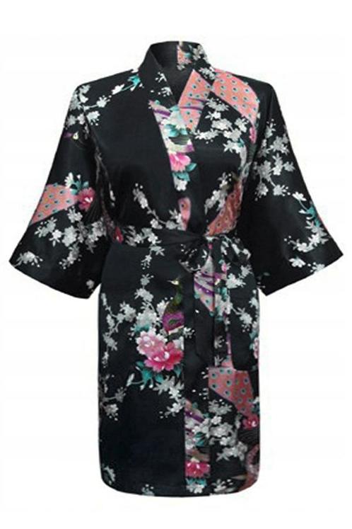 KIMU® Kimono Zwart Kort XS-S Yukata Satijn Boven de Knie Kor, Kleding | Dames, Carnavalskleding en Feestkleding, Nieuw, Ophalen of Verzenden