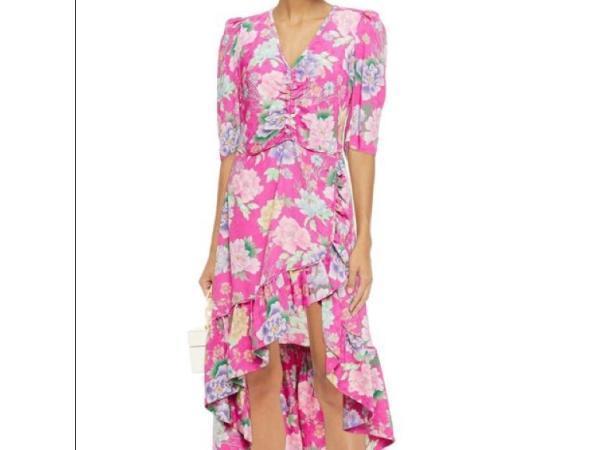 Veiling - Sandro pink floral ruffled maxi dress maat 38, Kleding | Dames, Jurken