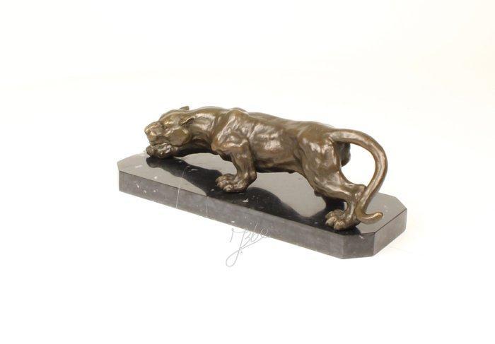 Figuur - Kauernde Panther – Bronze Skulptur Groß! - Brons,, Antiquités & Art, Curiosités & Brocante