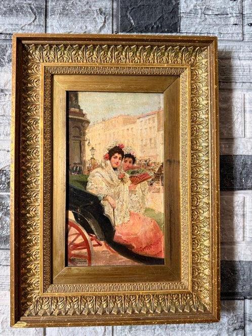 Manuel Ramírez Ibáñez (1856-1925) - In carrozza a Madrid, Antiek en Kunst, Kunst | Schilderijen | Klassiek
