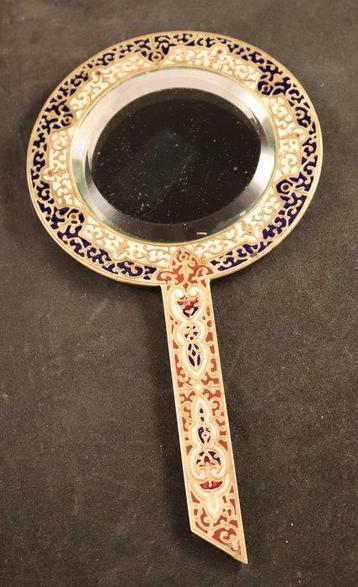 Champlevé - Miroir à main - Bronze, Verre