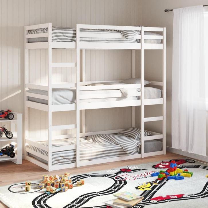 vidaXL Stapelbed 3-persoons massief grenenhout wit 90x200 cm, Huis en Inrichting, Slaapkamer | Bedden, Nieuw, Verzenden