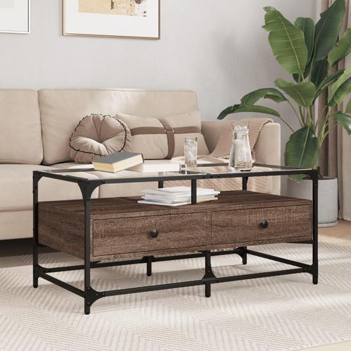 vidaXL Salontafel met glazen blad 98,5x50x45 cm sonoma eiken, Huis en Inrichting, Tafels | Salontafels, Nieuw, Verzenden