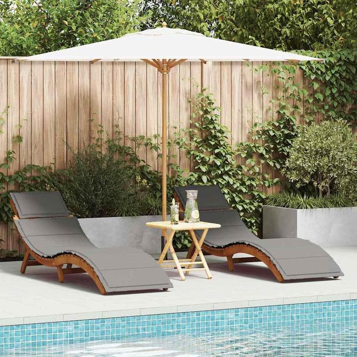 vidaXL Ligbed met kussen 2 pcs Grijs Massief Acacia Hout, Jardin & Terrasse, Chaises longues, Envoi