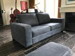3-zits bank met houten poten - blauw leer, Ophalen of Verzenden