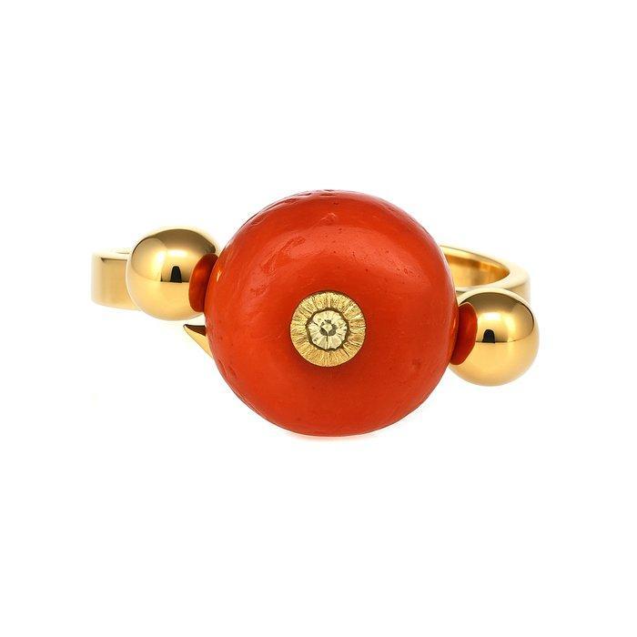 Ring - 18 karaat Geel goud Koraal, Handtassen en Accessoires, Ringen