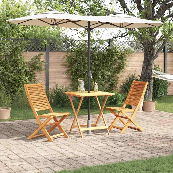 vidaXL Opvouwbare Bistroset 3 pcs Bruin Massief acaciahout, Tuin en Terras, Tuinsets en Loungesets, Nieuw, Verzenden