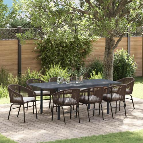 vidaXL 10-delige tuin eetset met kussens bruin poly rattan, Tuin en Terras, Tuintafels, Nieuw, Verzenden