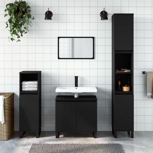 vidaXL 3-delige Badkamerkastenset bewerkt hout zwart, Huis en Inrichting, Badkamer | Badkamermeubels, Nieuw, Verzenden