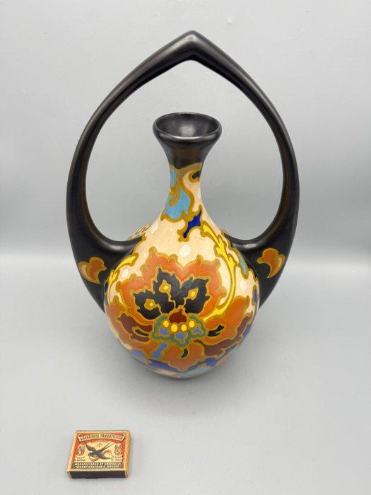 Art Nouveau vaas – meerkleurig plateel – Regina Gouda, model, Antiek en Kunst, Kunst | Designobjecten