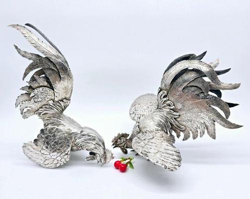 Christofle - Statuette, Coppia di Galli - 25 cm - Argent 800, Antiek en Kunst, Antiek | Meubels | Tafels