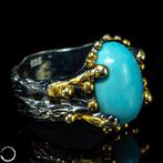 Zeldzame Perzische turquoise ring - 925 zilver, 14k verguld