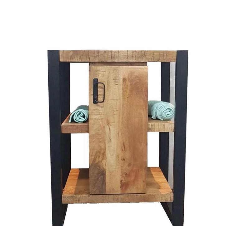 Onderkast BWS Mineola Mango Wood 60x40x81cm Met Mat Zwart, Doe-het-zelf en Bouw, Sanitair, Bad, Nieuw, Ophalen of Verzenden