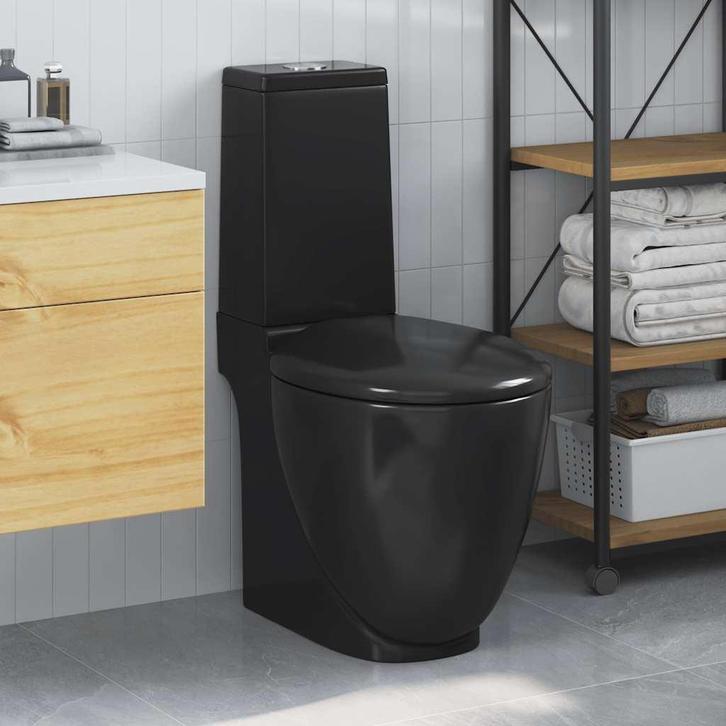 vidaXL Toilet met afvoer achter keramiek zwart, Bricolage & Construction, Sanitaire, Envoi