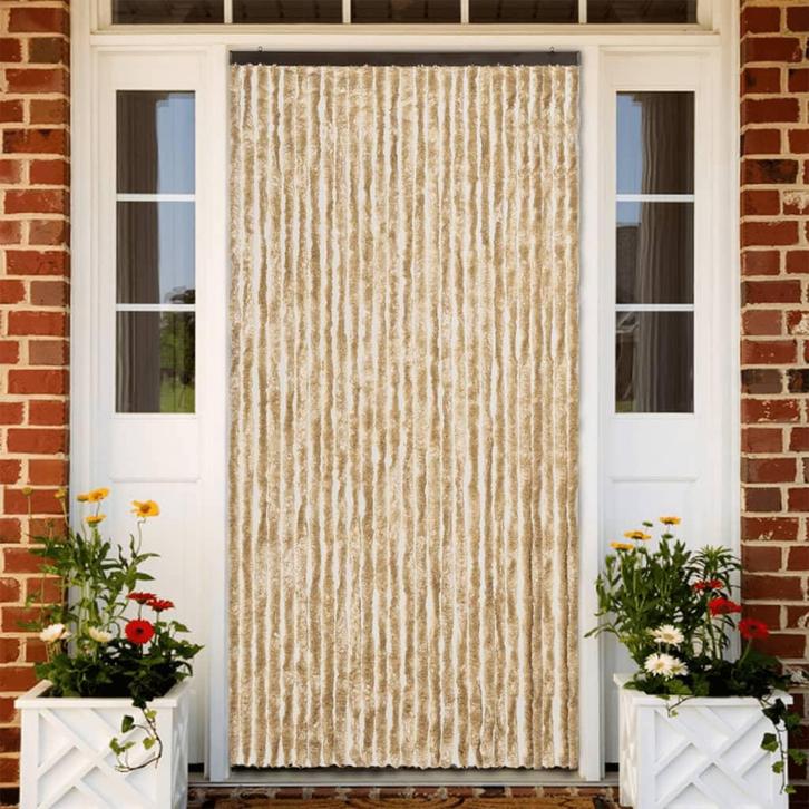 vidaXL Vliegengordijn 118x220 cm chenille beige, Doe-het-zelf en Bouw, Deuren en Vliegenramen, Nieuw, Verzenden