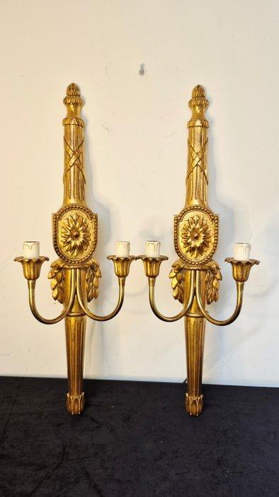 Wandlamp - Hout - Paar wandlampen / wandkandelaren, Antiek en Kunst, Curiosa en Brocante