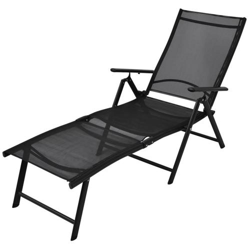 vidaXL Chaise longue pliable Aluminium Noir, Jardin & Terrasse, Chaises longues, Neuf, Envoi