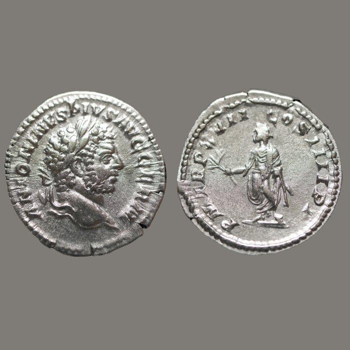 Romeinse Rijk. Caracalla (198-217 n.Chr.). Denarius 214 apr., Postzegels en Munten, Munten | Europa | Niet-Euromunten