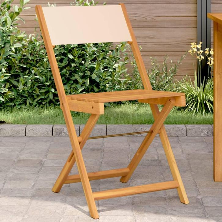2x Acaciahouten Bistrostoelen Beige | Tweede Kansje OP = OP!, Tuin en Terras, Tuinstoelen, Inklapbaar, Nieuw, Hout, Verzenden