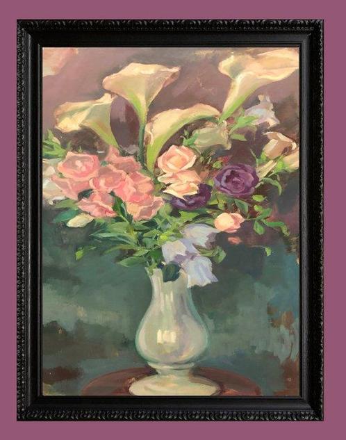 Jane Dameron (1917-?) - Vase à Fleurs, Antiek en Kunst, Kunst | Schilderijen | Klassiek