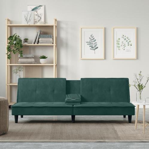 vidaXL Canapé-lit avec porte-gobelets vert foncé velours, Maison & Meubles, Canapés | Salons, Neuf, Envoi