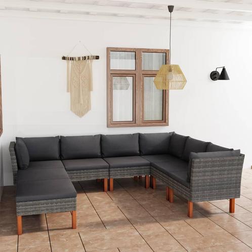 vidaXL 8-delige Loungeset met kussens poly rattan grijs, Tuin en Terras, Tuinsets en Loungesets, Loungeset, Nieuw, Verzenden