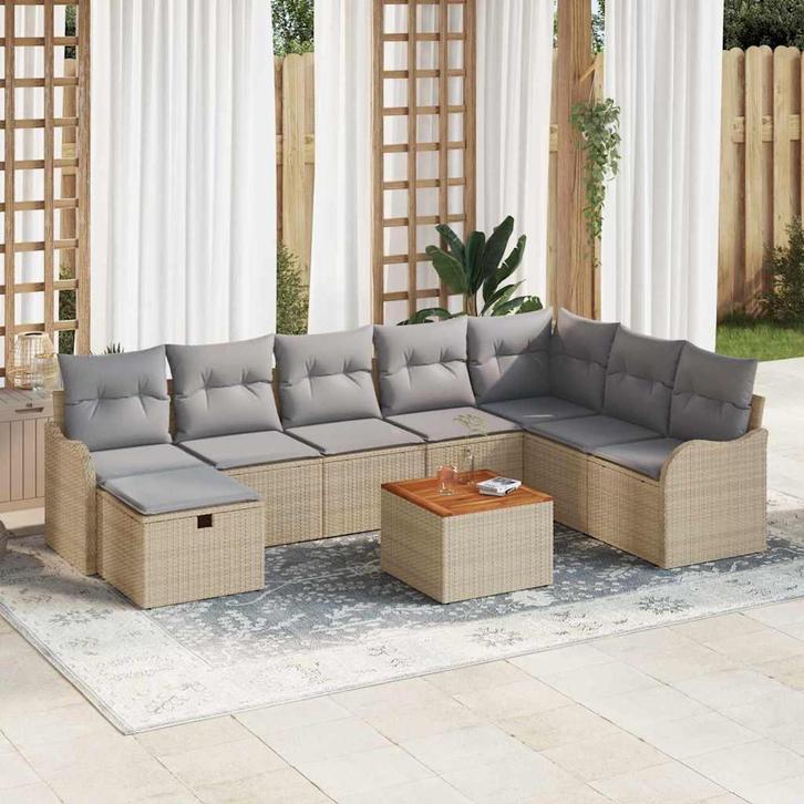 vidaXL Tuinbank Set met kussen met opslag 9 pcs Beige poly, Tuin en Terras, Tuinsets en Loungesets, Nieuw, Verzenden