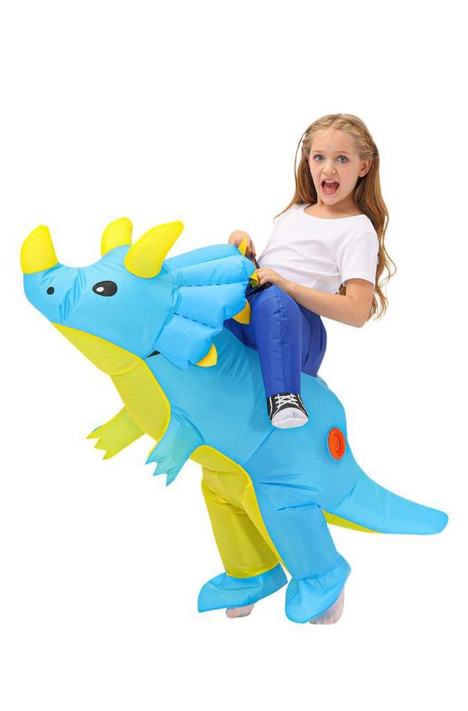 KIMU® Opblaas Kostuum Kinderen Triceratops Blauw 110 116 122, Kinderen en Baby's, Carnavalskleding en Verkleedspullen, Nieuw, Ophalen of Verzenden