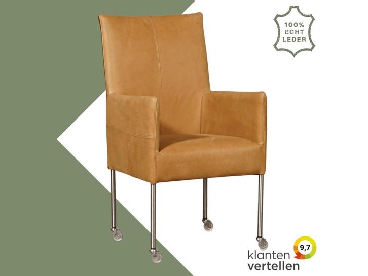 Leren eetkamerstoel Spark - Kenia Cognac (cognac) - Poten, Huis en Inrichting, Stoelen, Bruin, Eén, Nieuw, Leer, Ophalen of Verzenden