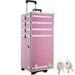 Cosmetica koffer met 4 etages - pink, Huis en Inrichting, Tafels | Kaptafels, Nieuw, Verzenden