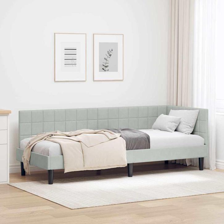 vidaXL Hoek Bed Frame met hoofdeinde Lichtgrijs 80 x 200 cm, Huis en Inrichting, Slaapkamer | Bedden, Nieuw, Verzenden