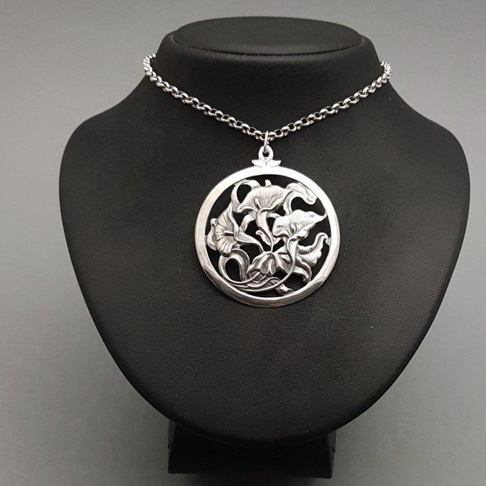 Zilver, Art Nouveau - Ketting met hanger - G & P., Antiek en Kunst, Kunst | Designobjecten