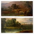 English school. (XlX) - A pair of landscapes with fishermen