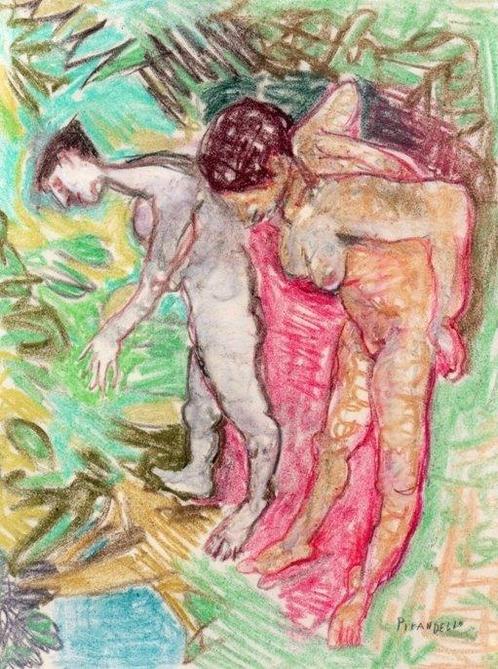Fausto Pirandello (1899-1975) - Nude sdraiate su stoffa, Antiek en Kunst, Kunst | Schilderijen | Modern
