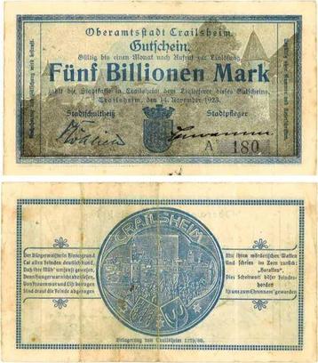 Duitsland 5 Billionen Mark Crailsheim 1923 Notgeld gebrau... beschikbaar voor biedingen