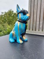 Statue, garden statue dog color black with gold paint color, Antiquités & Art