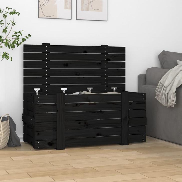 vidaXL Opbergbox 91x40,5x42 cm massief grenenhout zwart, Doe-het-zelf en Bouw, Kratten en Dozen, Nieuw, Verzenden