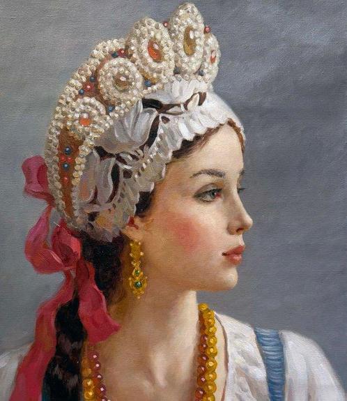 Vladislav Nagornov (1974-) - Jeune Femme au Collier dAmbre, Antiek en Kunst, Kunst | Schilderijen | Klassiek