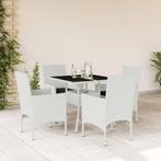 vidaXL 5-delige Tuinset met kussens poly rattan en glas wit, Tuin en Terras, Verzenden, Nieuw, Tuinset