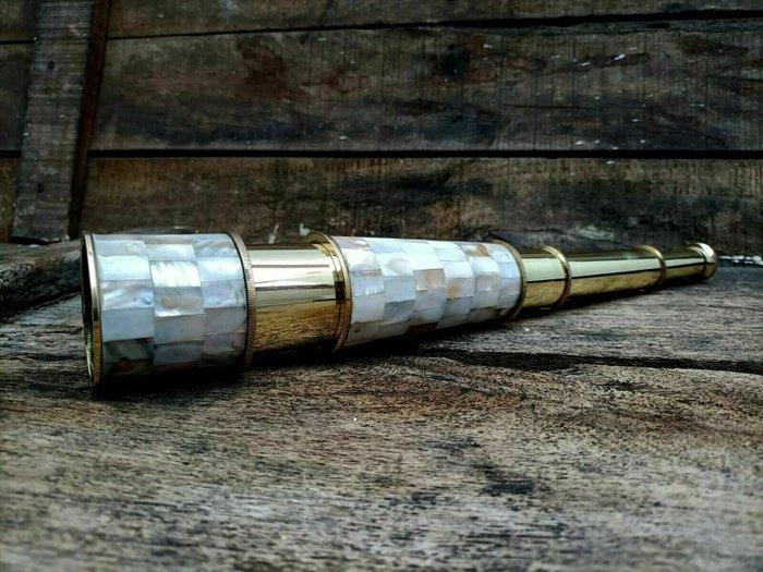 Maritieme objecten - Maritieme messing telescoop parelmoer, Antiek en Kunst, Kunst | Designobjecten