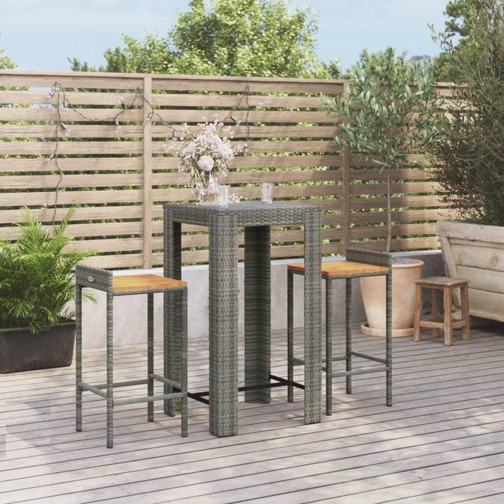 vidaXL 3-delige Tuinbarset poly rattan en massief acaciahout, Tuin en Terras, Tuinsets en Loungesets, Nieuw, Verzenden
