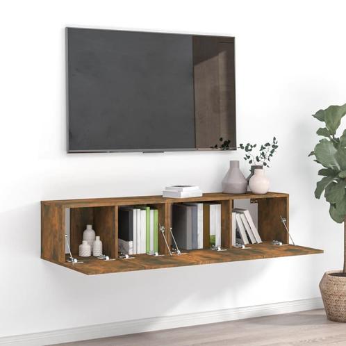 vidaXL 2-delige Tv-meubelset bewerkt hout gerookt, Huis en Inrichting, Kasten |Televisiemeubels, Nieuw, Verzenden