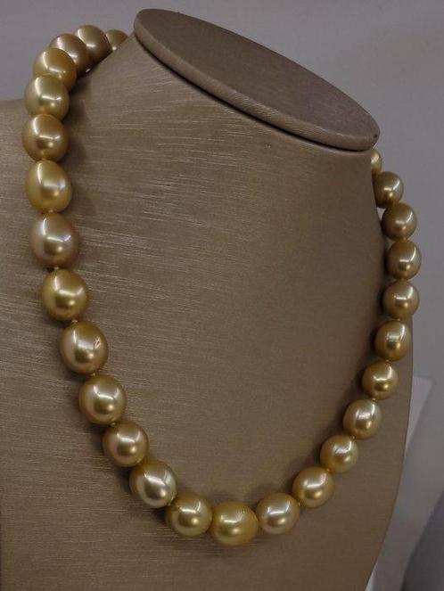 Collier Perles des mers du Sud certifiées ALGT couleur or, Handtassen en Accessoires, Kettingen