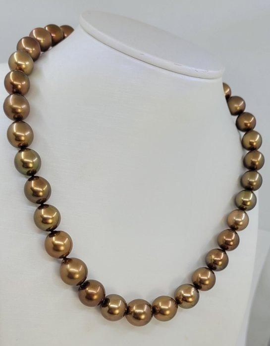 Halsketting 11x13,5mm chocolade Tahitiaanse parels, Handtassen en Accessoires, Kettingen